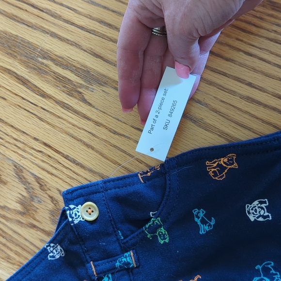 Blue Cotton Overalls Dog Breed Print Belt Loops And Buttons Size 9mo - Picture 3 of 7